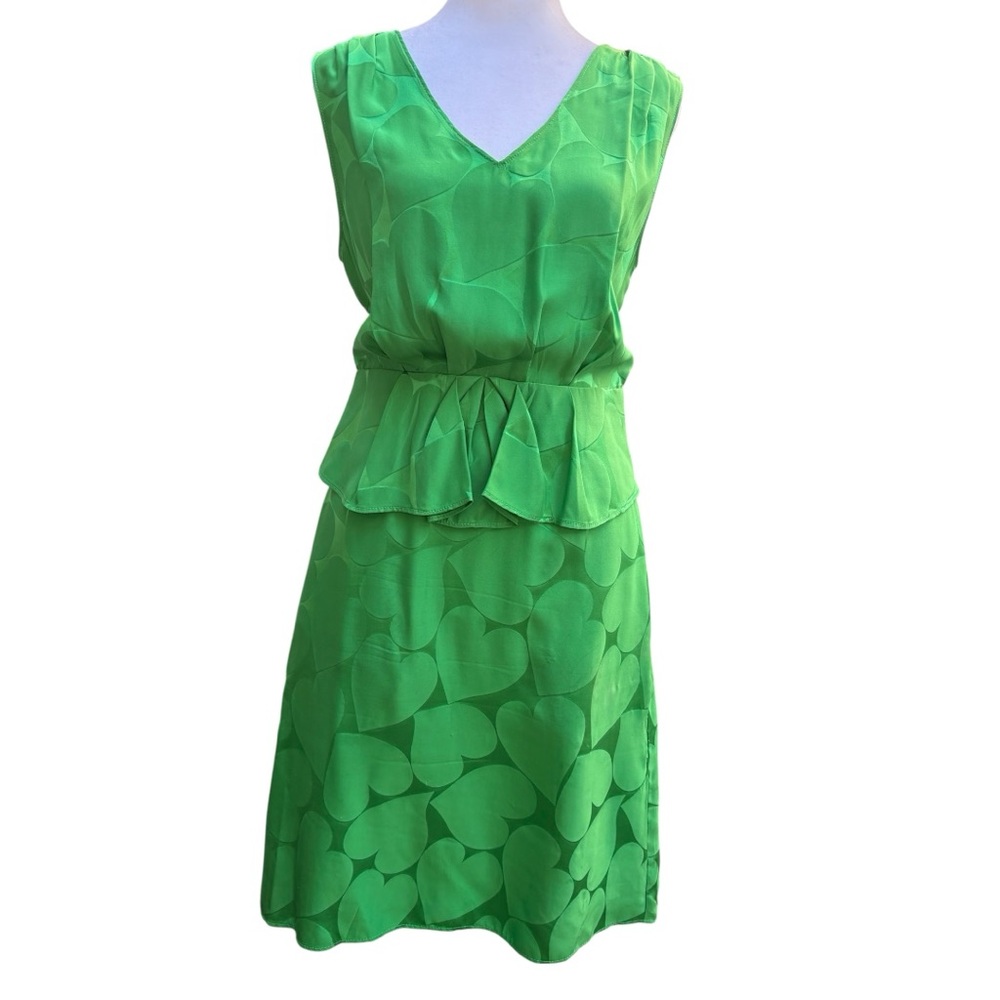 Marc Jacobs Jacquard Emerald  Heart Print SILK Peplum dress ( Size 2 )